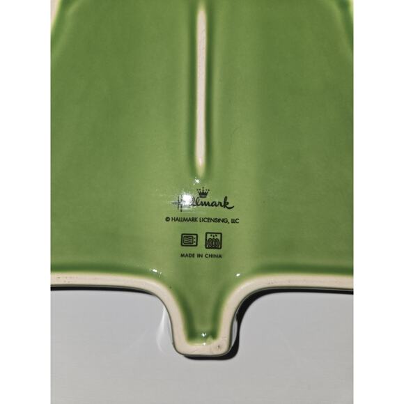 Hallmark Glazed Ceramic Christmas Tree Candy/Nut/Cookie Dish Green Embossed - Picture 5 of 5